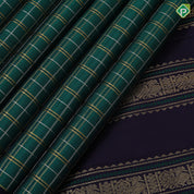 Emarald green silver and gold zari thick zari kattam Indigo blue gold zari with thread work three lines border vintage silk saree