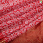 Chilly red white thread work embossed design Rani red with gold zari flower pot border trendy silk saree