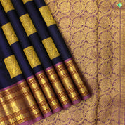 Indigo Blue With Lavender Pink Flower Motifs Traditional Silks Saree