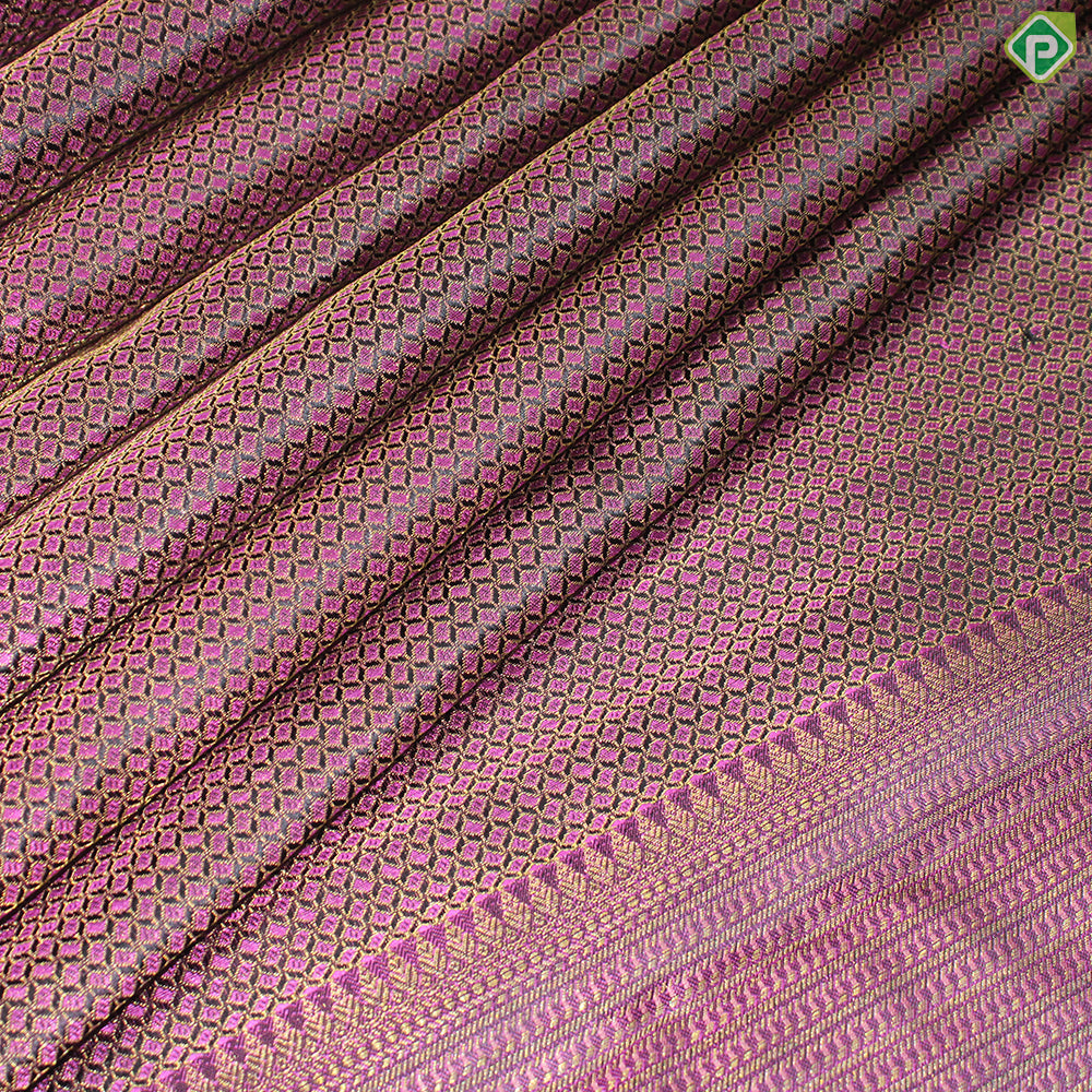 Onion Pink And Walnut Brown Silk Thread Gold Zari Square Checks Edge Border Trendy Designer Silk Saree