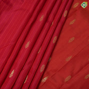 Rose red gold zari flower butta self checks Self gold zari edge one side border silk saree