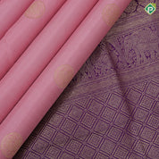 Salmon Pink Gold Zari Peacock Motif Design Purple Colour Yazhi Peacock Ruthracham Border Design Traditional Silk Saree