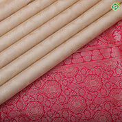 Half white silver gold zari grand floral design rani pink silver gold zari meena work arch design border grand bridal silk saree