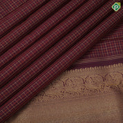 grape brown gold zari and silk thread checks design self gold zari peacock lines border traditional silk saree