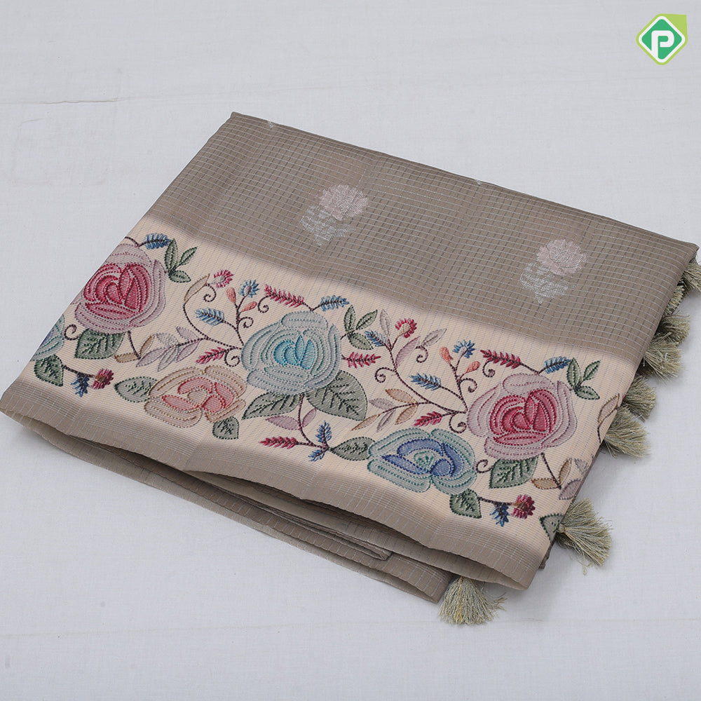 Light Colour Based Vairaoosi Flower Butta Design Border Flower Meena Work Type Fancy Cotton Saree