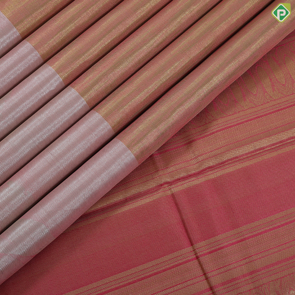 Peach pink gold zari grains tissue zari by zari tissue weaved design Baby pink border trendy silk saree