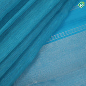 Electric blue with thread stripes design self multi color boxes border linen kora silk saree