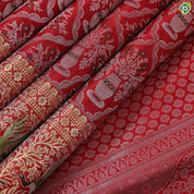 Chilly Red silver zari meena work pots into checks design self gold zari meena work border exclusive wedding silk saree