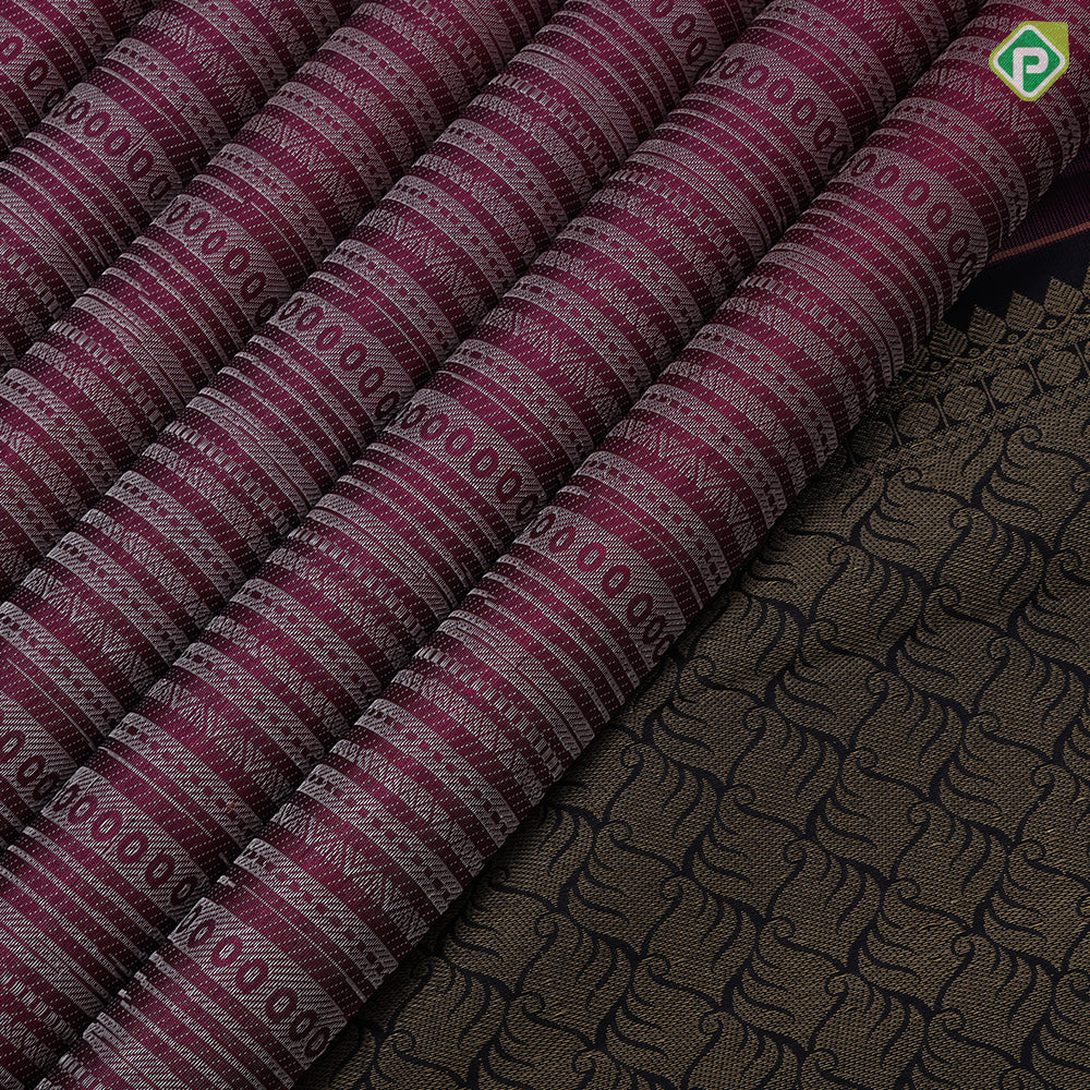 Deep Pink Gold Zari Velthari Lines Brocade Design Dark Navy Blur Flower Bride Border Design Trendy Silk Saree