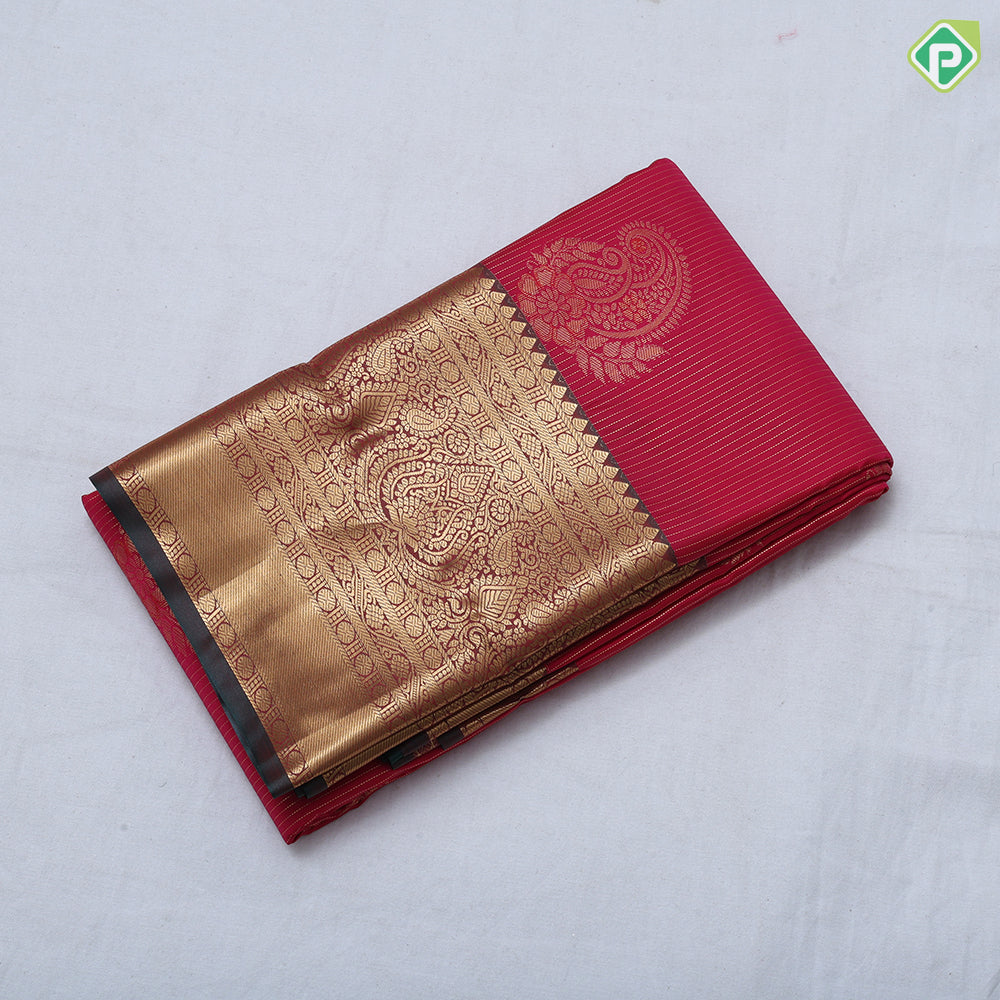 Honey orange gold zari stripes and fancy mango meena work army green gold zari thilagam border art silk saree