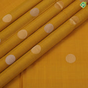 Emarald green silver gold zari round dots self gold zari border contrast orange pallu soft silk saree