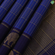 Navy Blue Gold Zari Kattam and royal blue with elephant and peacock separated lines border traditional silk saree
