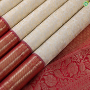 Milk white gold zari grand floral design contrast maroon with gold zari border bridal silk saree