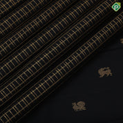 Black colour Gold Zari Checked Design Self Colour Elephant Horse Floral Border Design Luxury Black Silk Saree