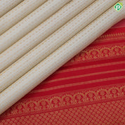 Half White gold zari kattam and thousand butta motifs contrast red gold zari lines temple border tradtional silk saree