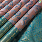 Orangish Pink With Gold Zari Floral Retta Pet Border Trendy Design Saree