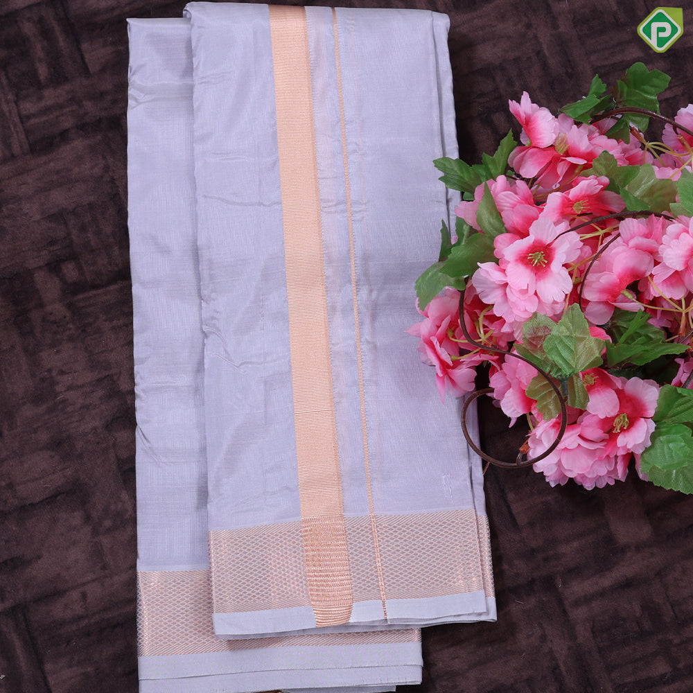 Lavender Gold Zari Mayilkan Border 2 in 1 Pure Mix Silk 8 Muzham Dhothi Set