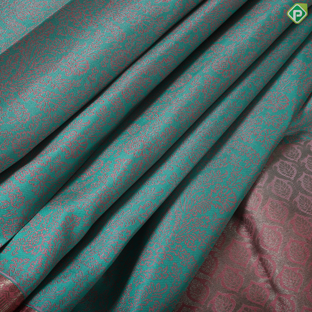 Rexona green Pink combo grand floral thread work design onion Pink gold zari high border trendy silk saree