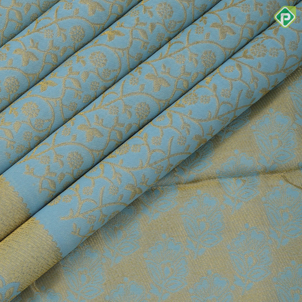 Blue Gold Zari Floral Design Self Colour Flower Floral Border Design Trendy Fancy Saree