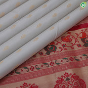 Cream White Gold Zari Flower Motif Red Colour Paithani Border Design Traditional Silk Saree