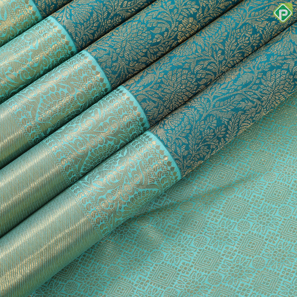 Emerald Green with gold zari grand floral contrast rexona green gold zari border grand brocade bridal silk saree