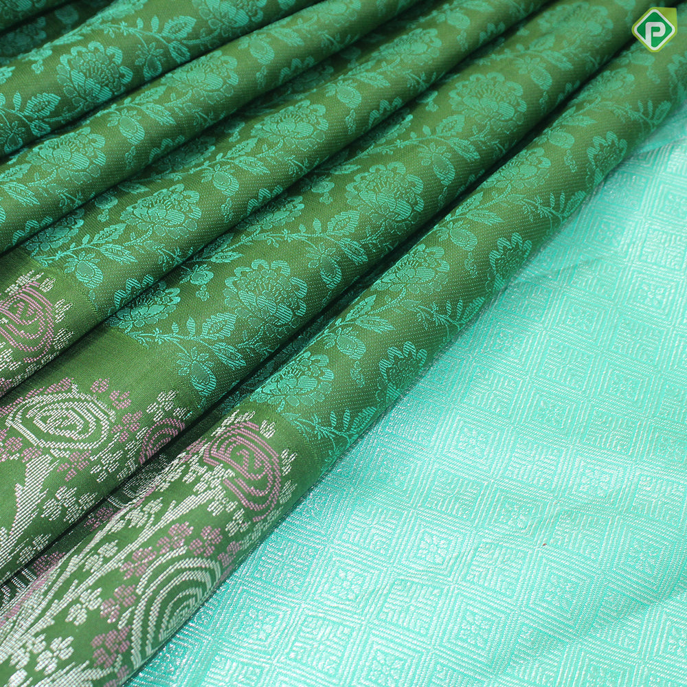 Olive Green Thread Work With Self Color Border Trendy Silk Saree