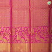 Blue and yellow silver gold zari diamond tissue rose pink gold zari peacock border pattu paavadai lehanka
