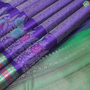 Purple Color Silver Zari With Green Color Mayilkan Design Border Traditional Silk Saree