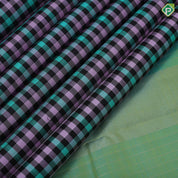 Multi color paalum pazhamum checks dual green green gold zari retta pett border traditional silk saree