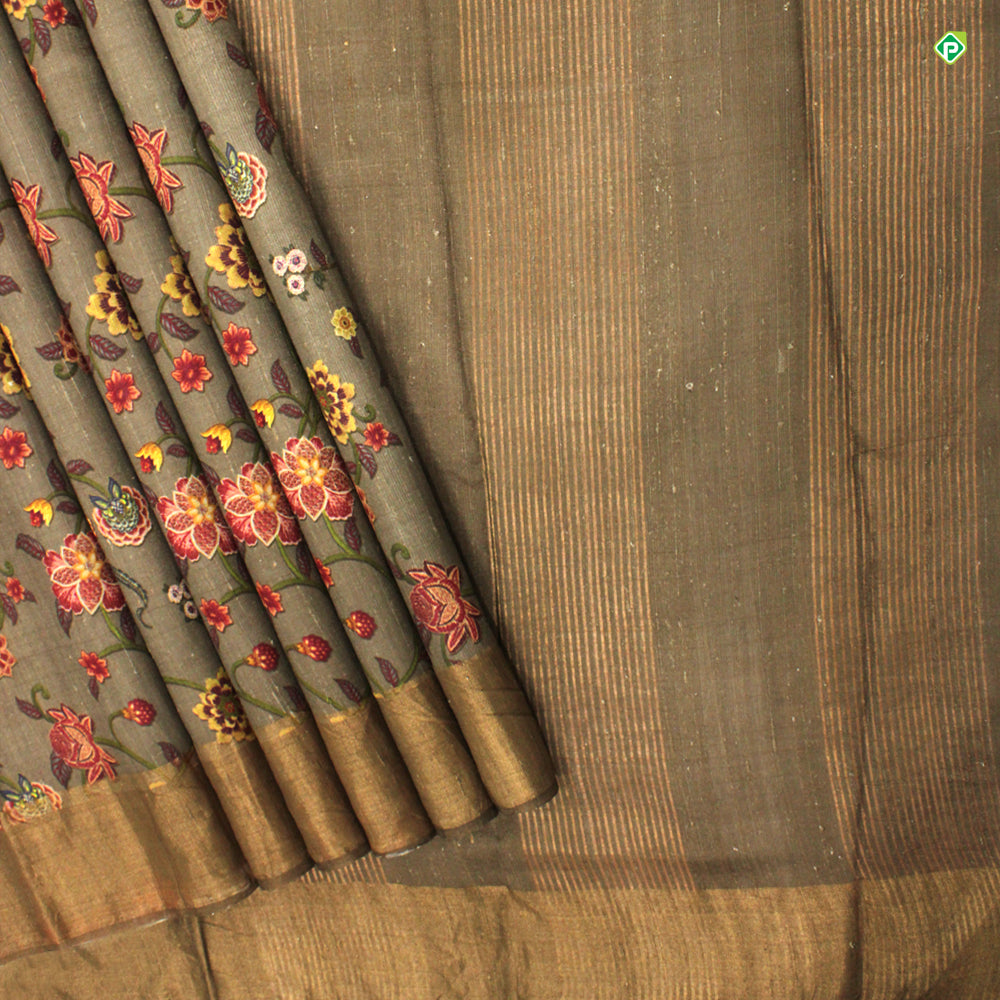 Onion Pink With Beige Big Flower Digital Print Motifs Pure Tussar Silks Saree
