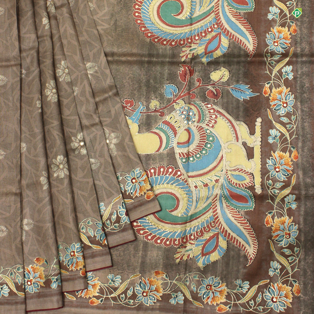 Lavender Pink Colour Small Floral Print With Mirror Work Motifs Pure Tussar Silks Saree