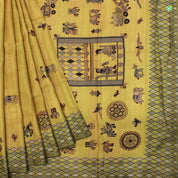 Lime Green Madhubani Embroidery Work Motifs Pure Tussar Silks Saree