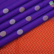 Emarald green silver gold zari round dots self gold zari border contrast orange pallu soft silk saree