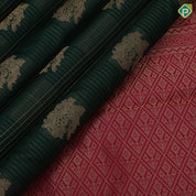 Bottle green gold zari checks flower motif design dark pink peacock elephant border design traditional silk saree