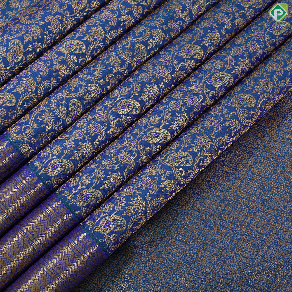 Peacock green gold zari grand mango creeper design peacock blue gold zari zig zag border grand bridal silk saree