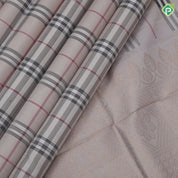 Light Gary Checked Design Gainsboro Gold Zari Manga Motif Border Design Trendy Silk Saree