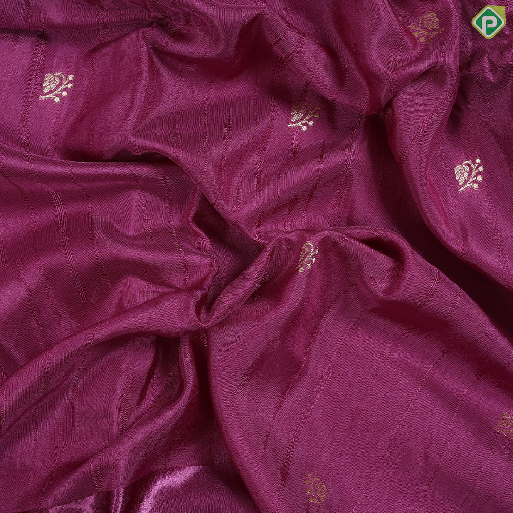 Purple Pink Gold Zari butta design satin Fancy Saree