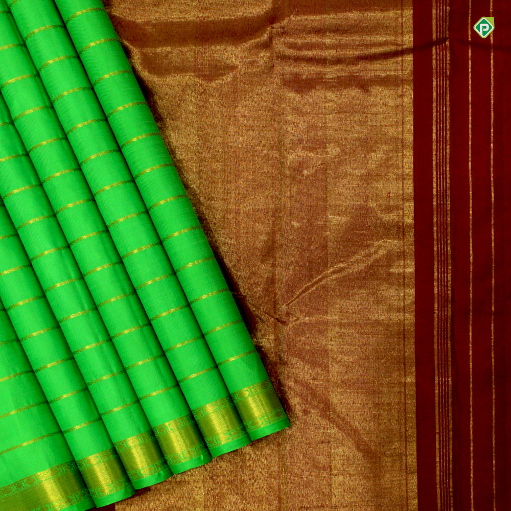 Kelly Green Colour Veldhari Lines Traditional Silks Saree