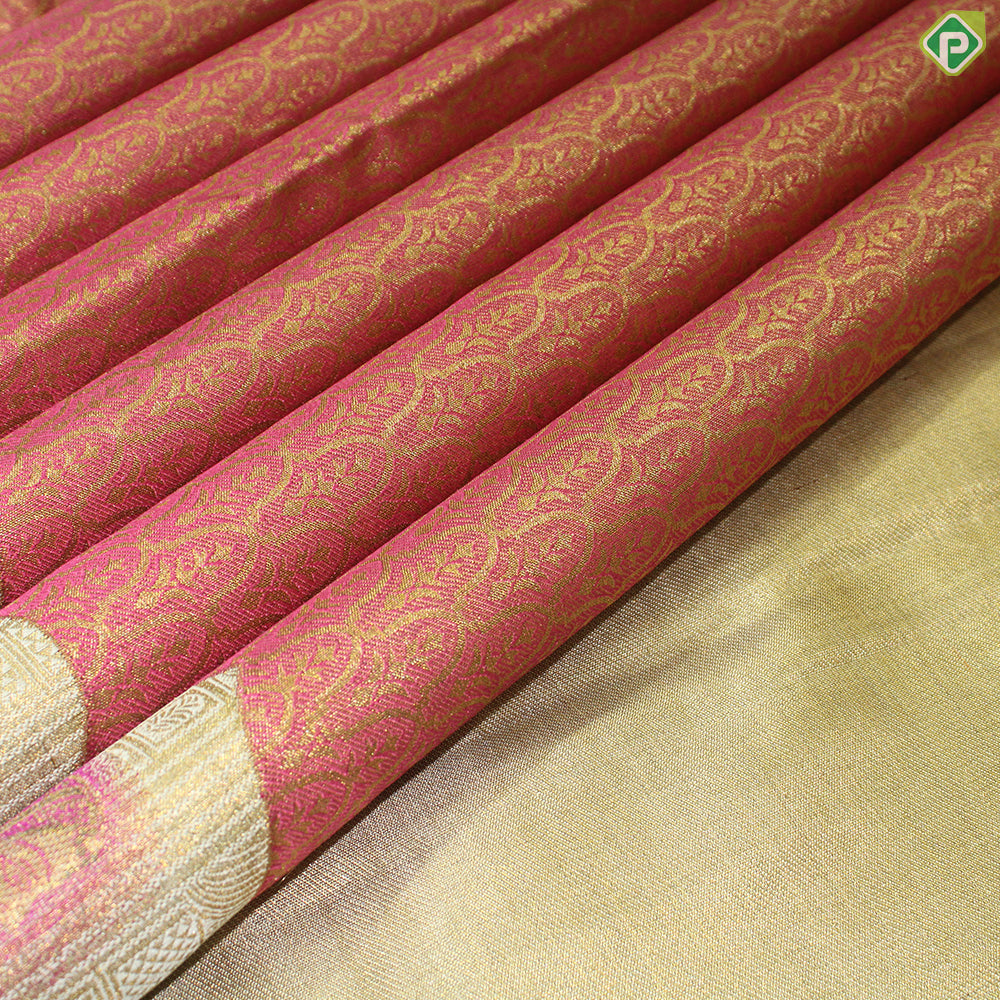 Peach Orange Gold Zari With Cream color Turning  Border Traditional Silk Saree