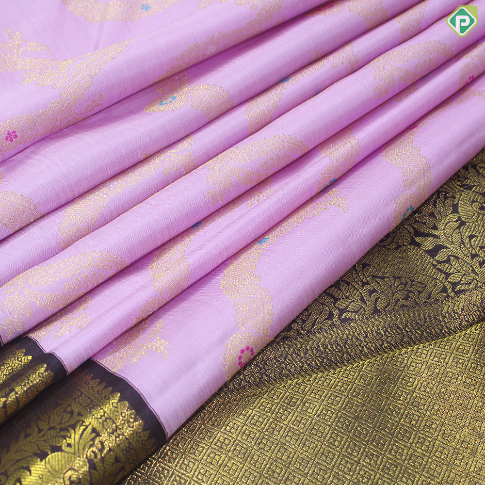 Baby Pink Gold Zari Necklace Design Deer Butta Border Exclusive Grand Bridal Silk Saree