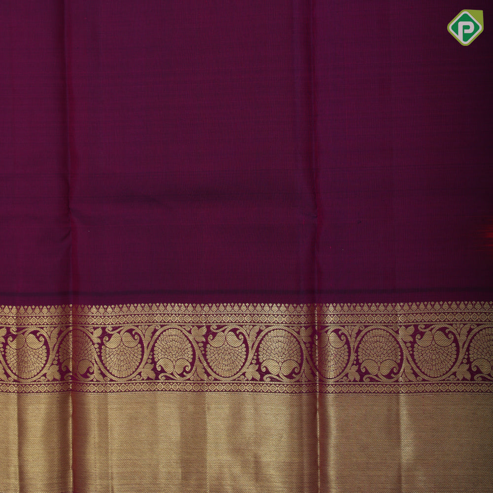 Reddish Pink gold zari tricolor checks butta design purple gold zari rangoli bavanji border pattu paavadai lehanka