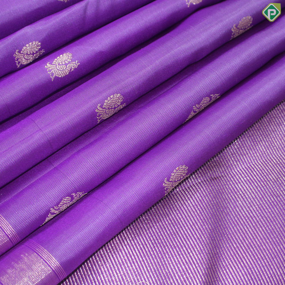 Violet Colour Gold Zari With Self Colour Border Traditional Silk Saree