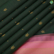 Jungle green gold zari kattam gandapiranda star butta baby pink rangoli design temple border traditional silk saree