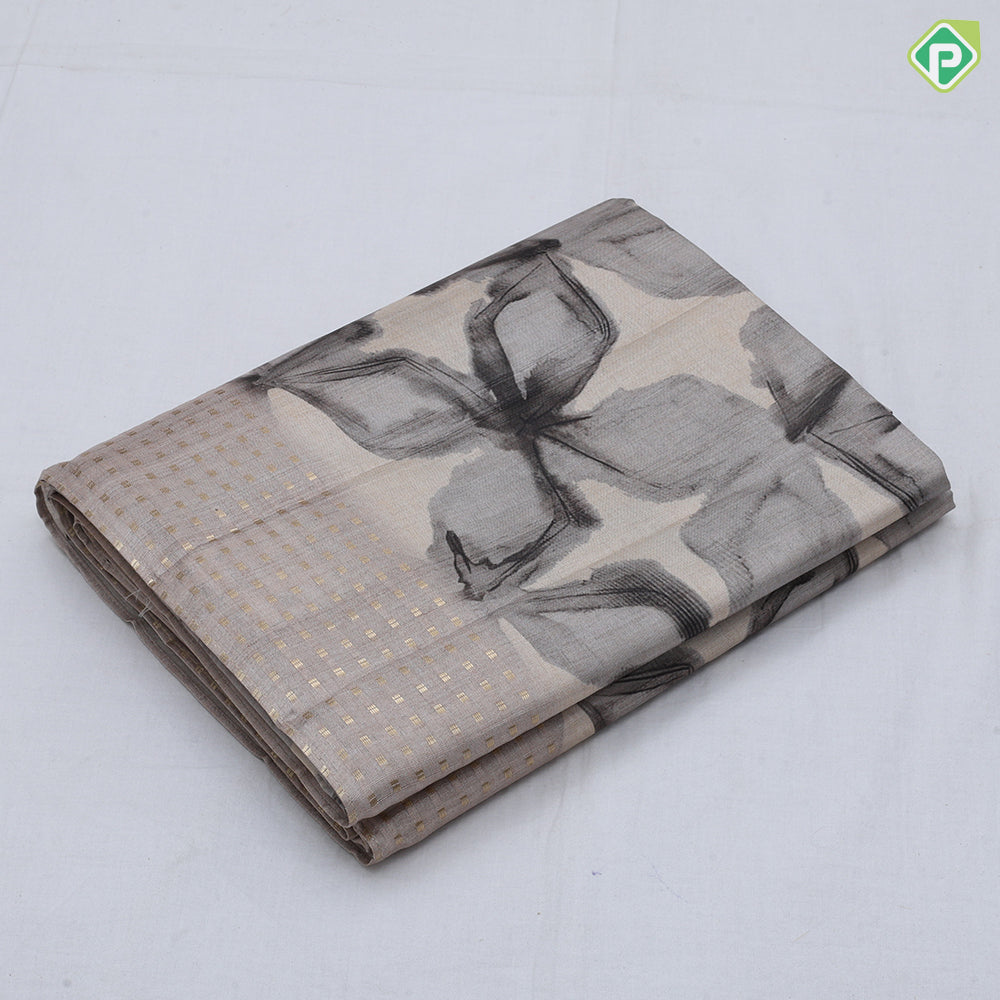 Fancy big floral design self gold zari buttons border fancy cotton saree
