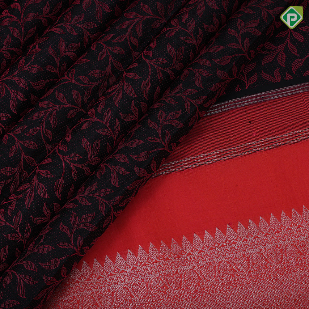 Black colour Dark Pink Thread Floral Design Self Colour Peacock Border Design Luxury Black Silk Saree