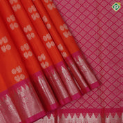 Fanta orange silver gold zari rudraksham annam butta baby pink silver gold zari temple border pure mix silk saree