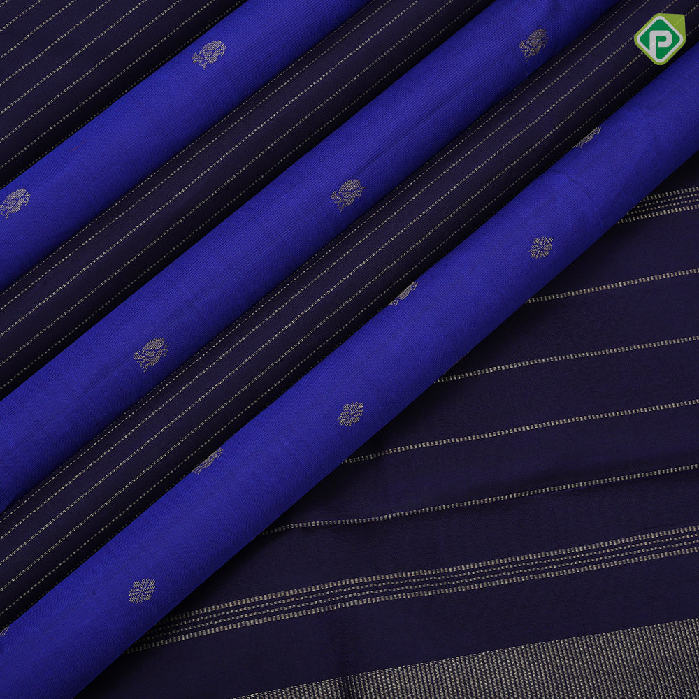 Indigo blue navy blue gold zari butta lines partly design borderless trendy designer silk saree