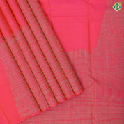 orangish pink silk thread grains design multi color temple tower weaved border signature silk saree