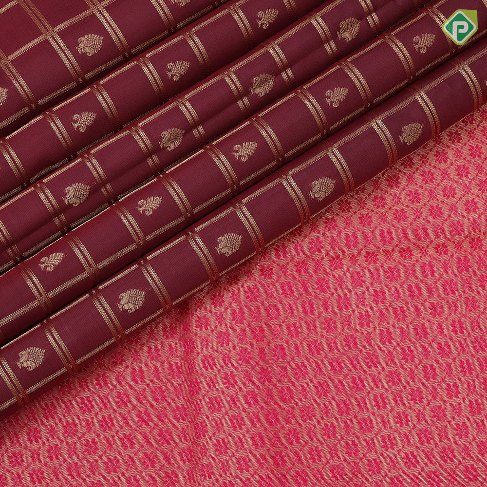 Violet gold zari window panel mid fancy butta pink gold zari fancy border Pure Mix silk saree