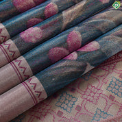 Multi colour silver zari by zari big flowers weaved design peach pink plain border bridal tissue silk saree